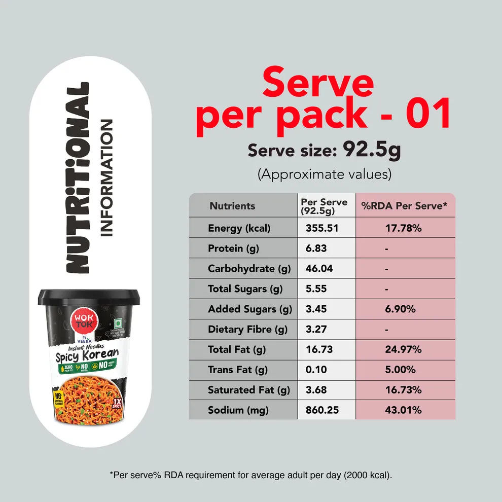 Veeba Wok Tok Instant Cup Noodles Spicy Korean 92.5 g view 3