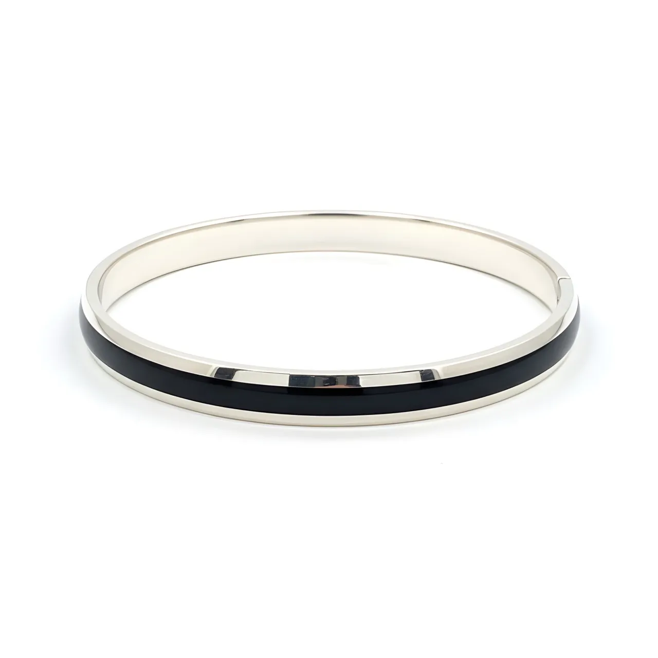 Silver Kada With Elegant Black Line view 2