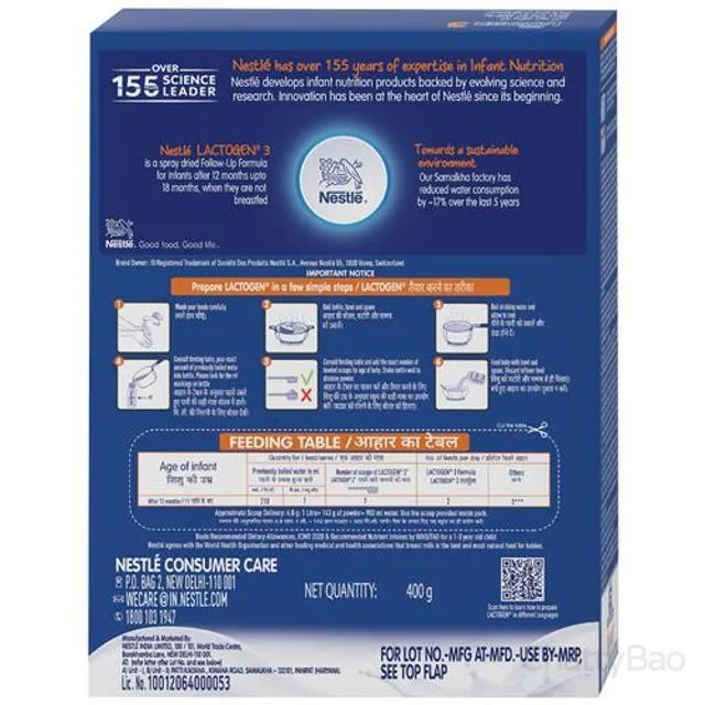 Nestle Lactogen 3 Follow-Up 12 to 18 Months Formula Powder 400 g view 2