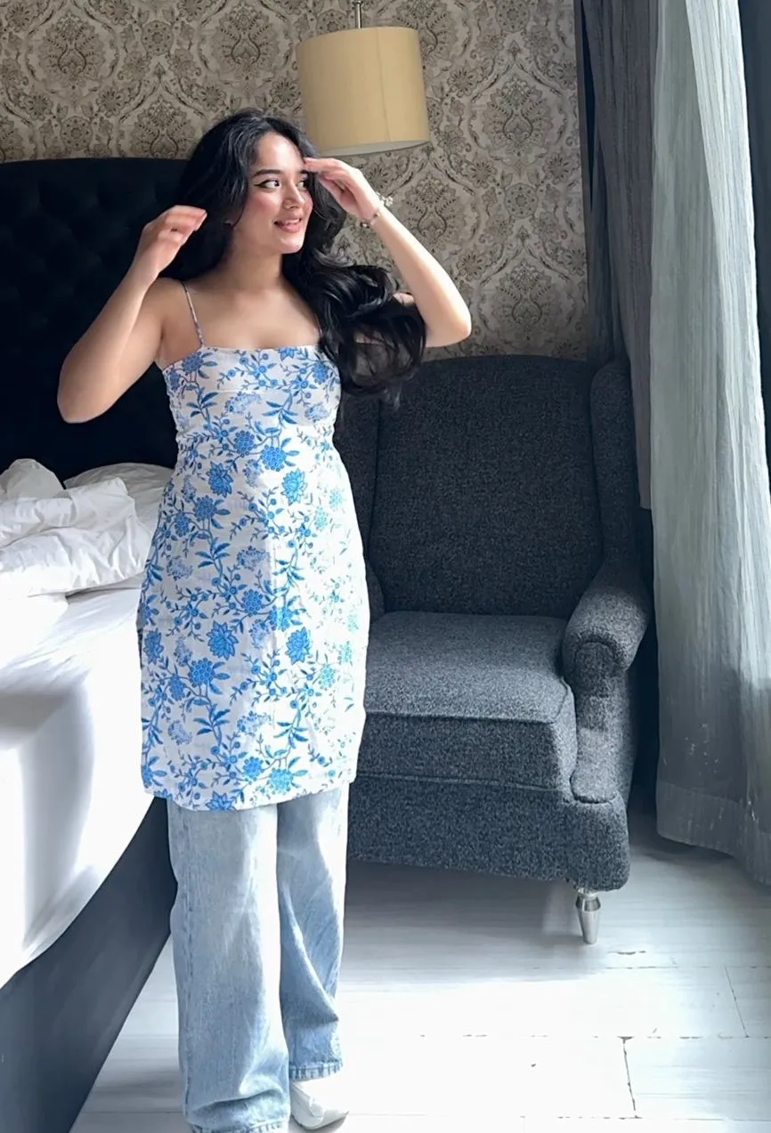 Blue Floral Tie-Up kurti view 3