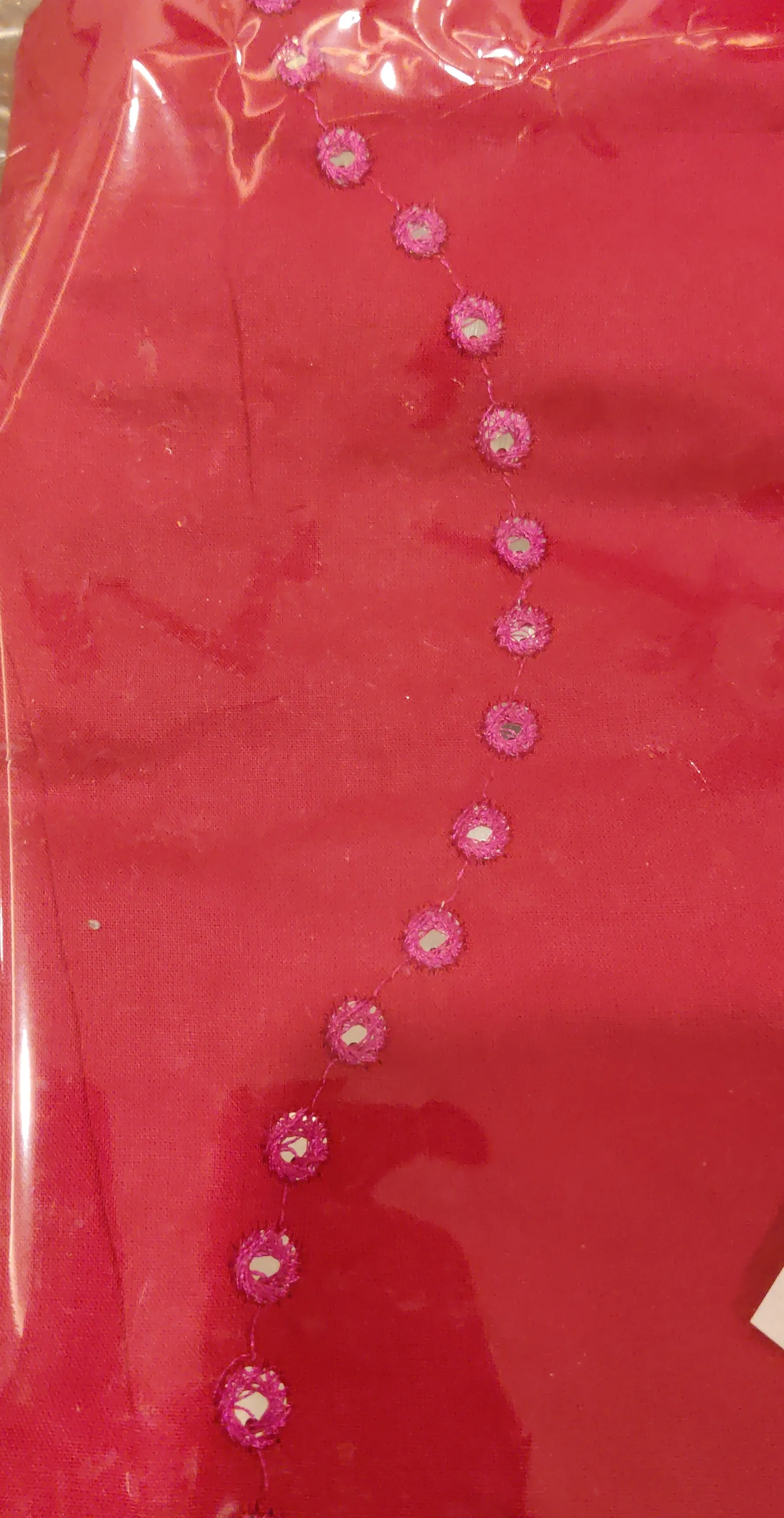 Magenta Mirror Work Rayon Fabric view 2