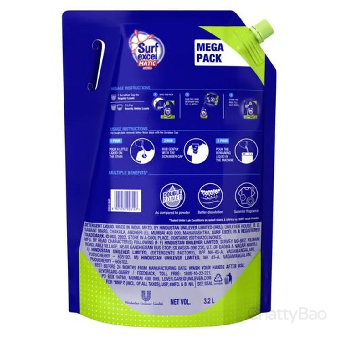 Surf Excel Matic Liquid Detergent Top Load Refill 3.2 L view 2