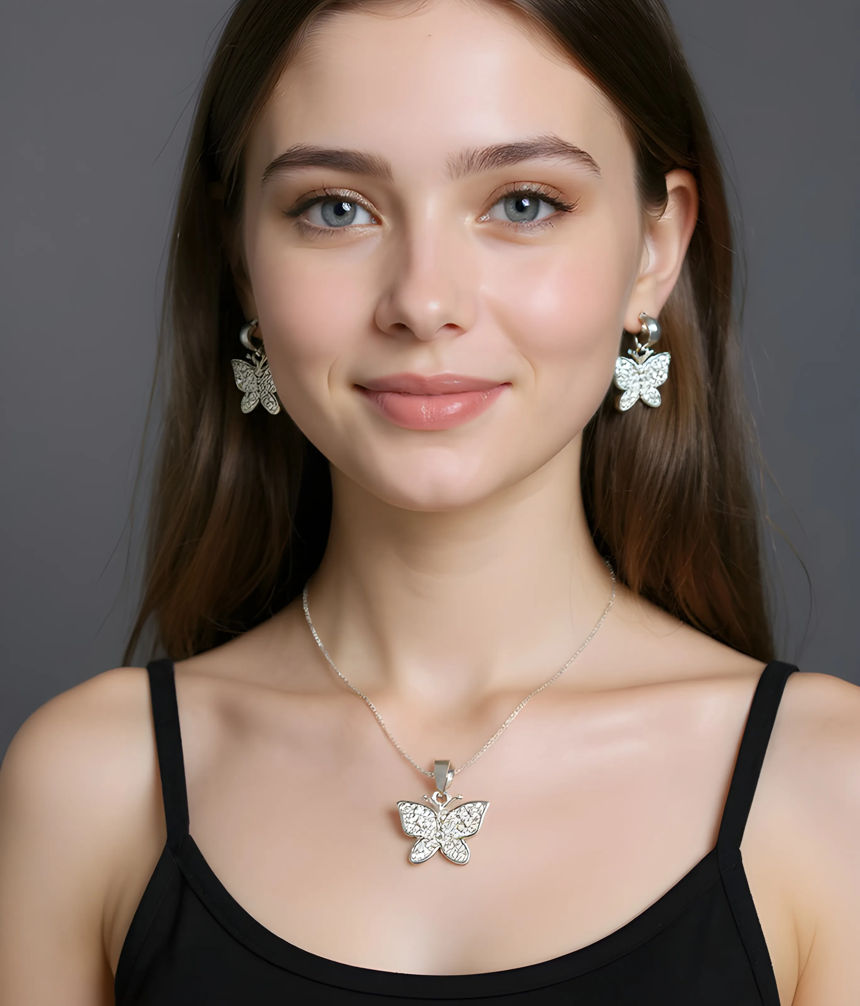 Butterfly Pendant and Earrings Set with Ring view 2