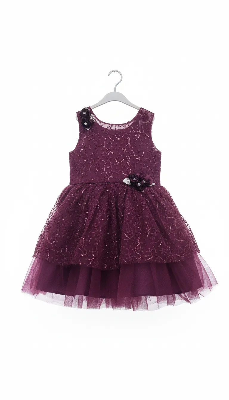 Girls Fancy Frock Wine view 2