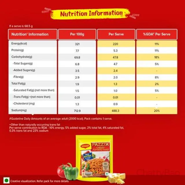 Maggi Pazzta Cheese Tomato Twist - 100% Suji/ Rawa 68.5 g view 3