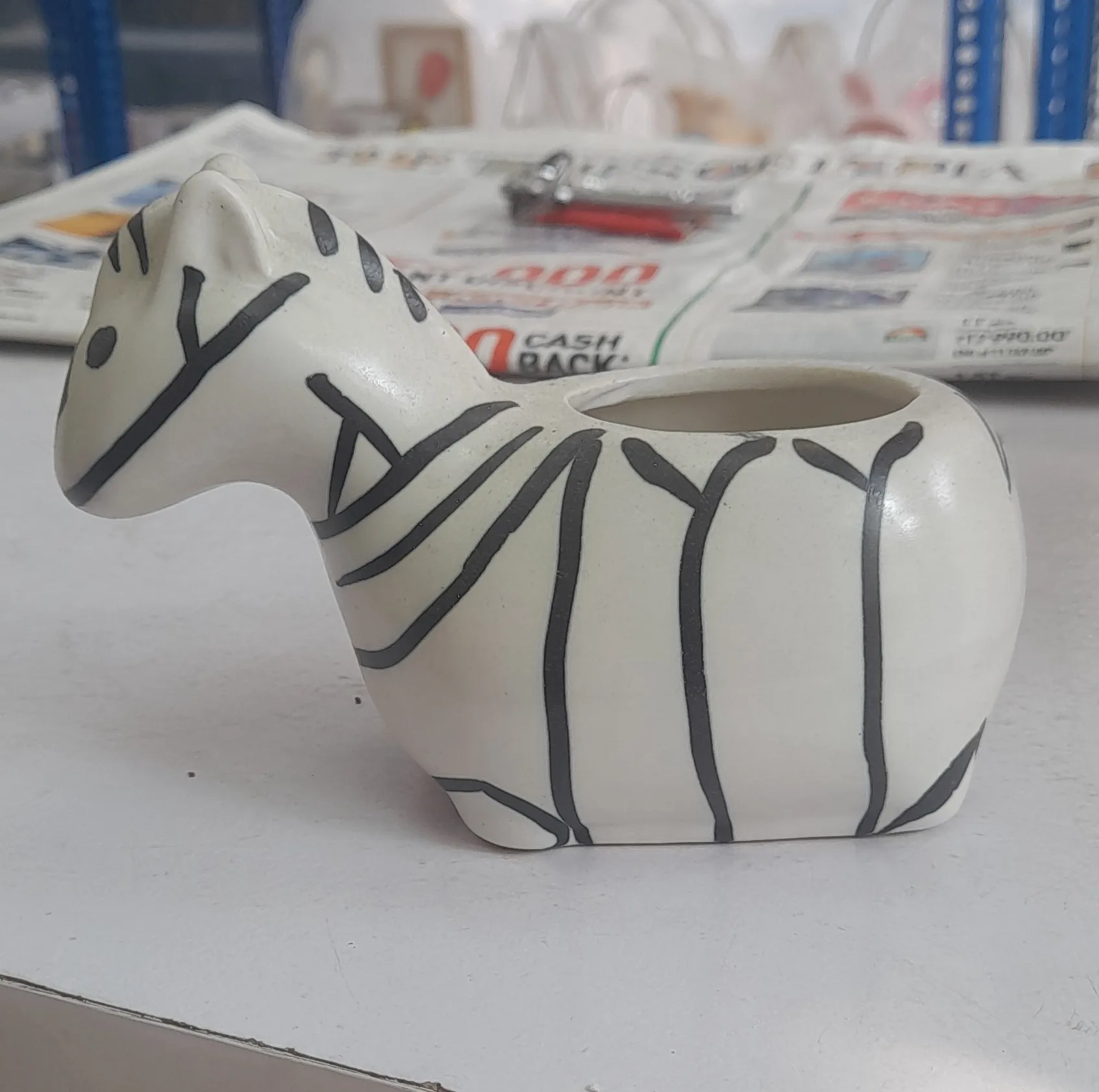 Ceramic Zebra Planter 3.5"H &4"W view 2