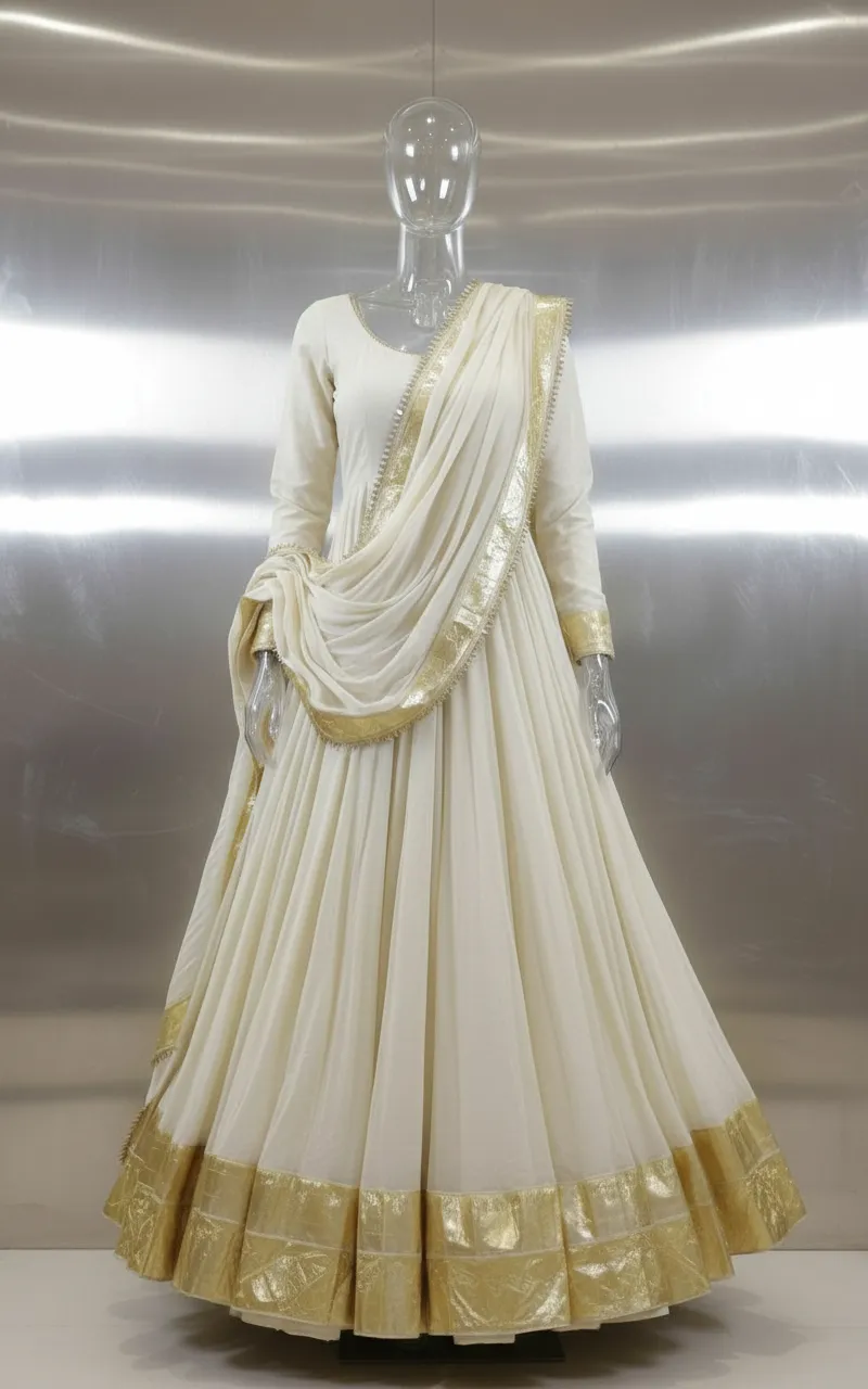 Resha House Gold-Trimmed Anarkali Gown view 2