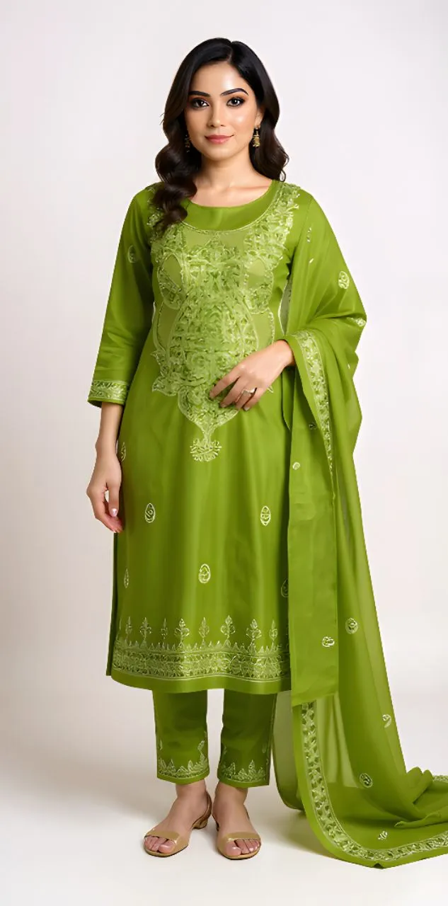 Embroidered Orange Salwar Kameez view 3