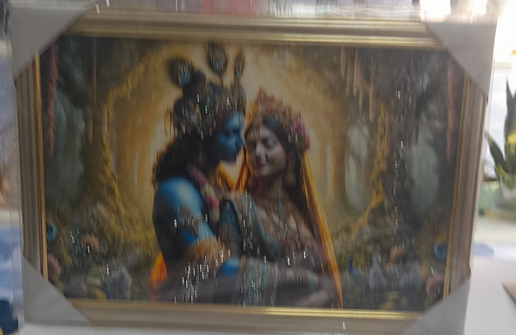 Framed Krishna and Radha Wall Art 12"H & 18" W view 2