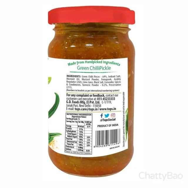 Tops Gold Green Chilli Pickle 200 g view 2