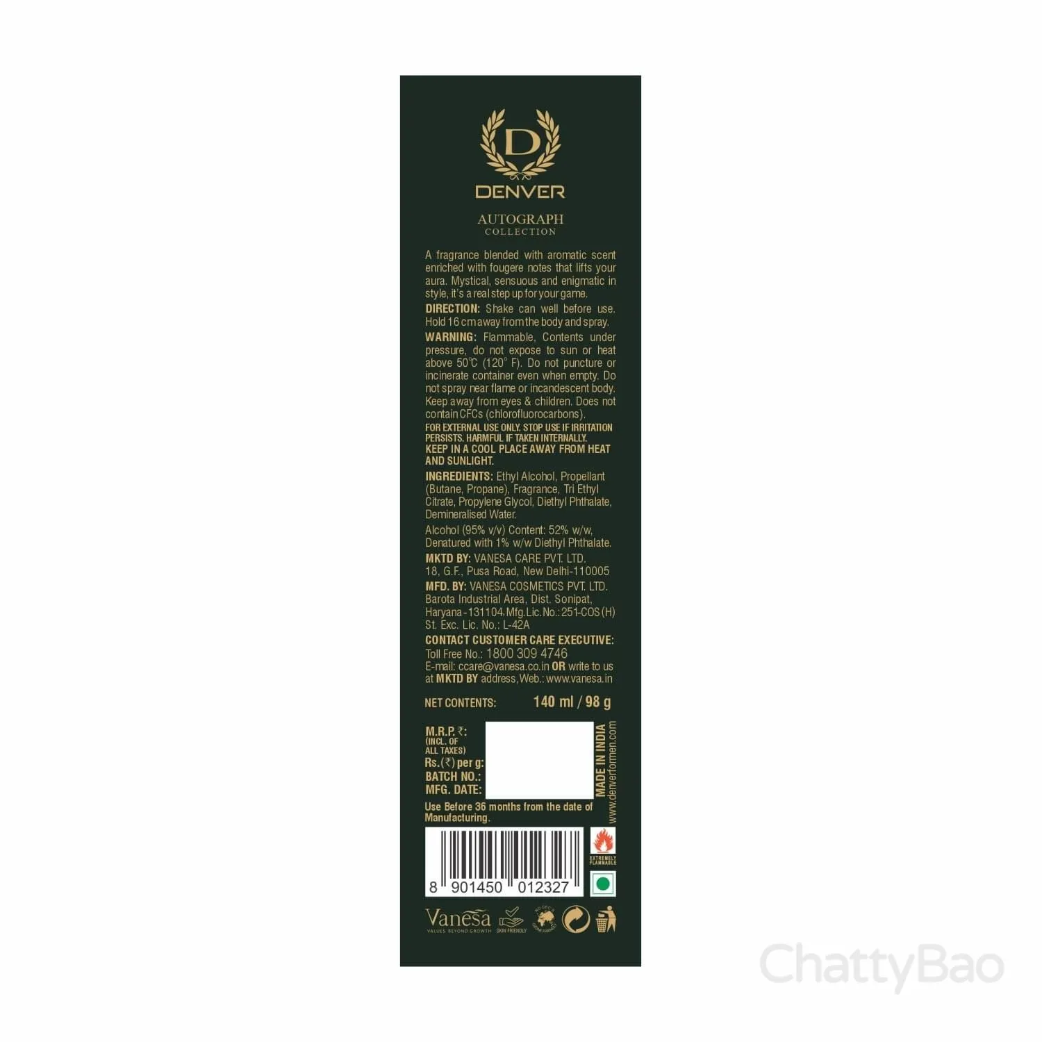 Denver Autograph Collection - SRK Maestro Body Spray Deodorant 140 ml view 3
