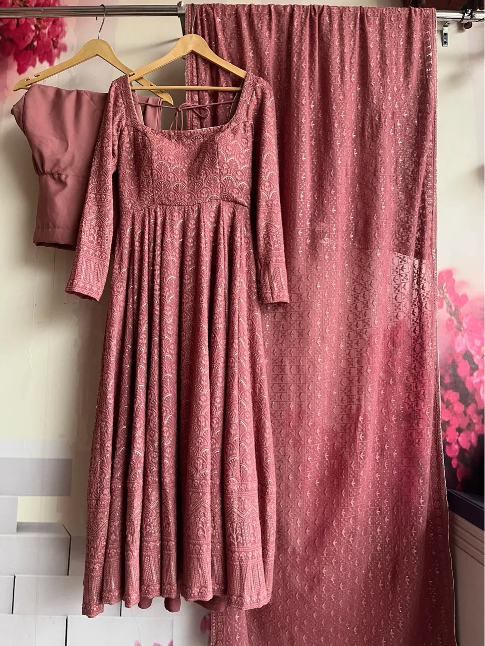 ‘Husn’ Chikankari Anarkali - Pastel Pink view 2