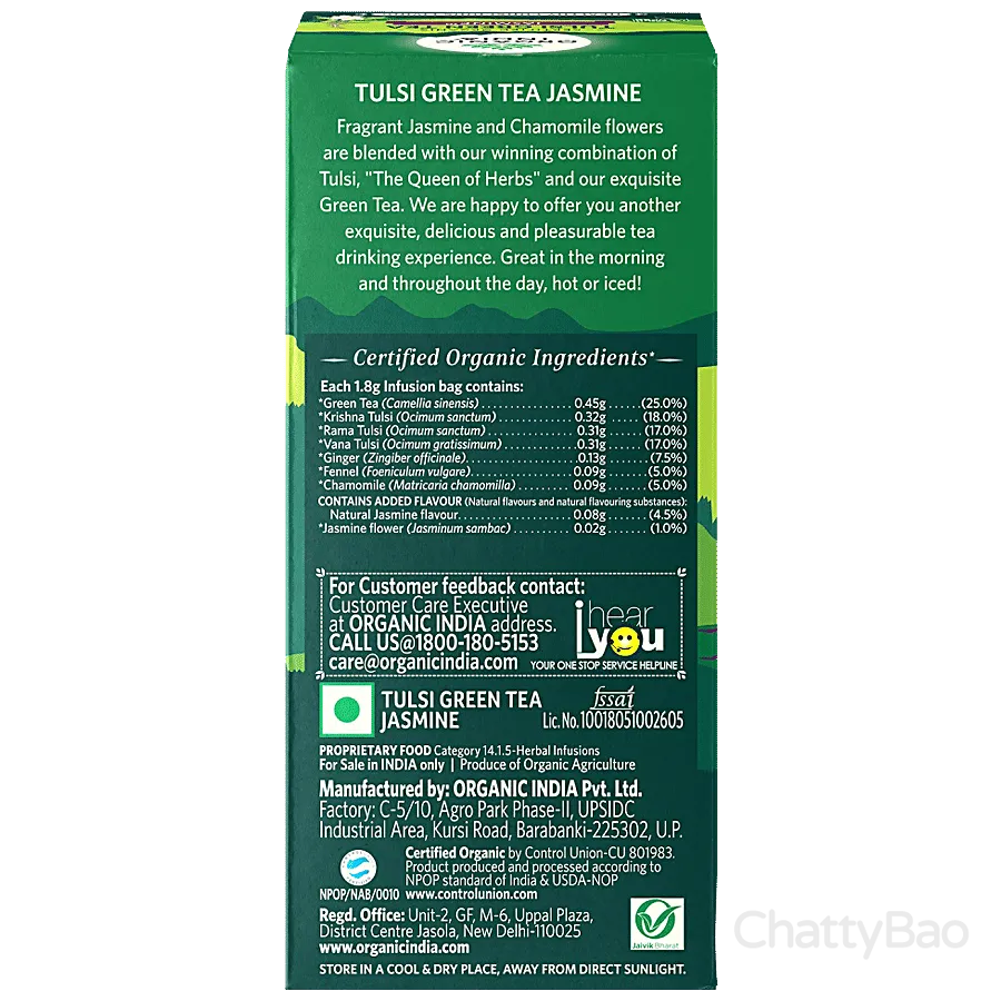 Organic India Tulsi Green Tea Bags - Jasmine (Pack of 25) view 2