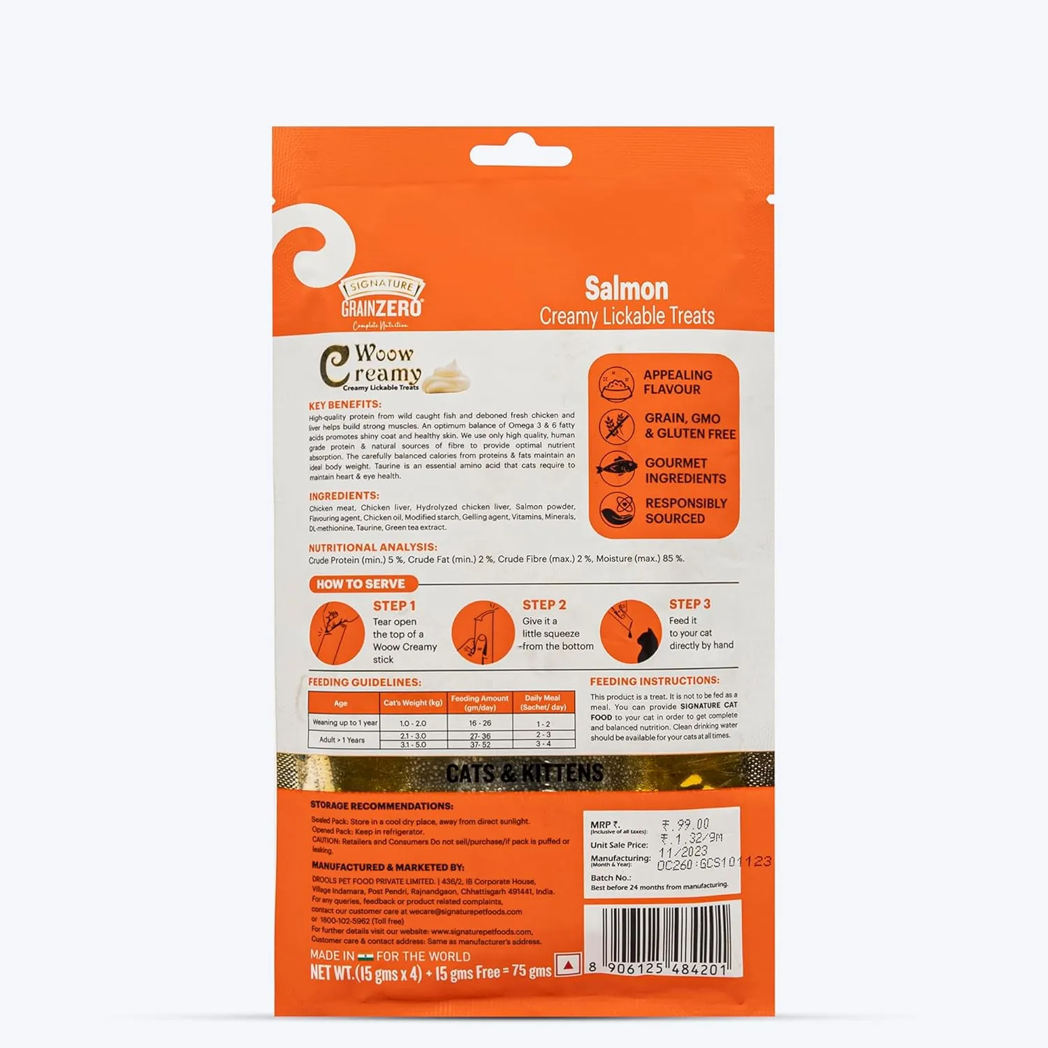 Grainzero Woow Creamy Salmon Cat & Kitten Lickable Treats (4 + 1 Free) 75 g view 2