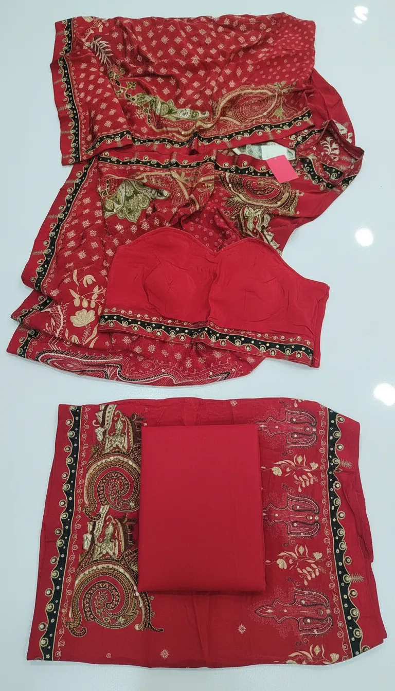 Red Printed Crop Suit Set view 2
