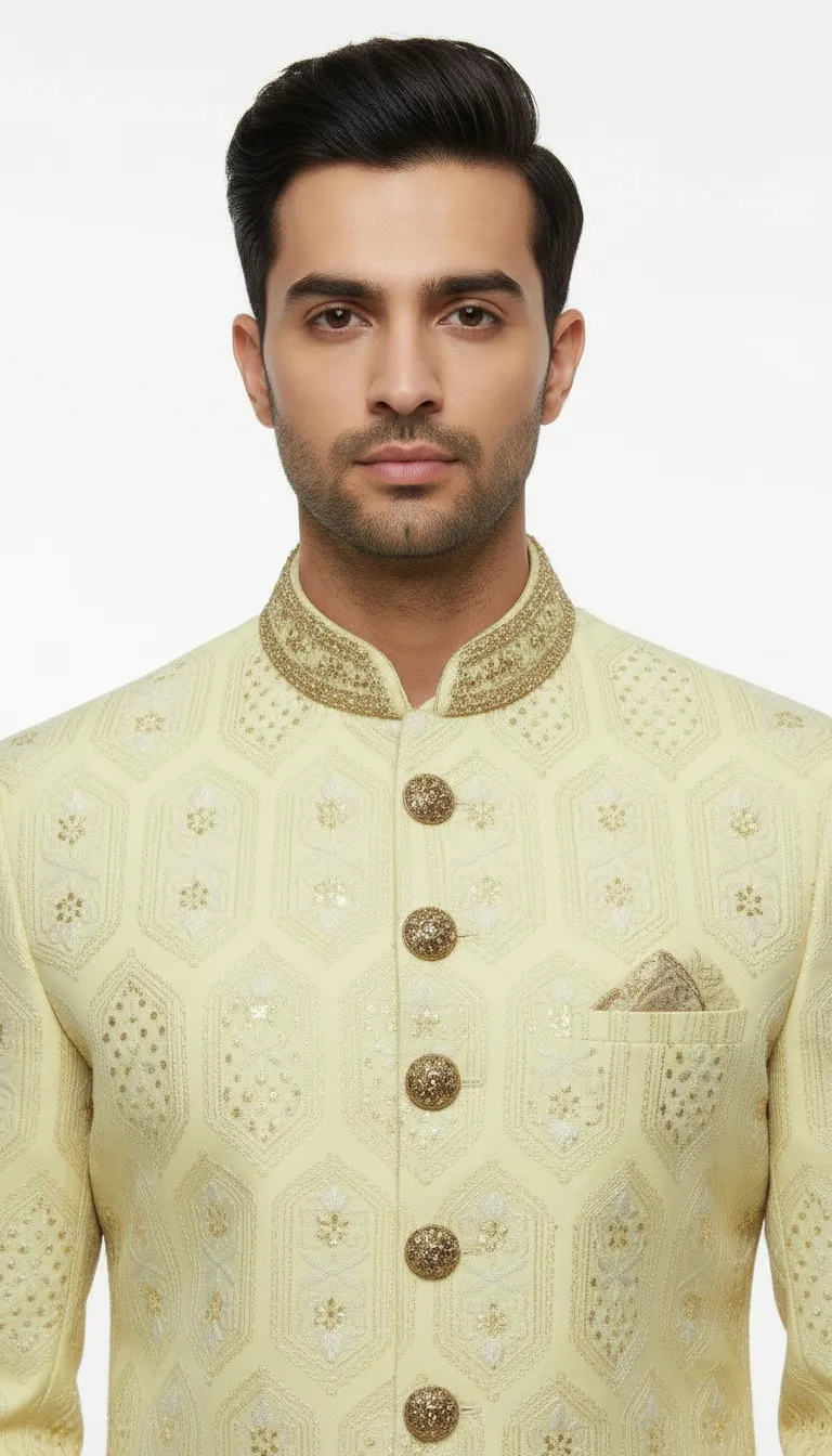Mens Designer light lemon indowestern