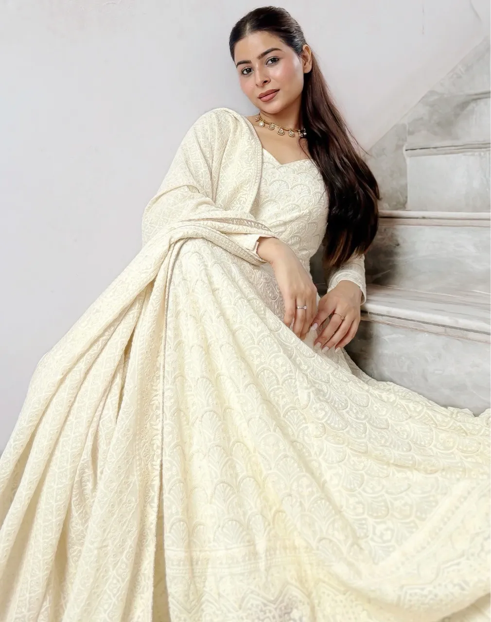 ‘Husn’ Chikankari Anarkali view 3