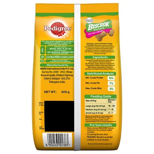 Pedigree Biscrok Biscuits Dog Treat - 4 Month+, Milk & Chicken 500 g view 2