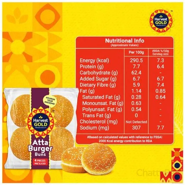 Harvest Gold Buns - Atta Burger 200 g 4 Pieces view 3