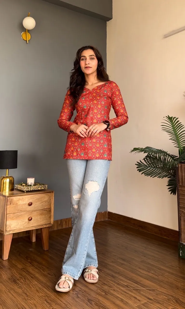 Traditional Red Woolen Kurti view 2