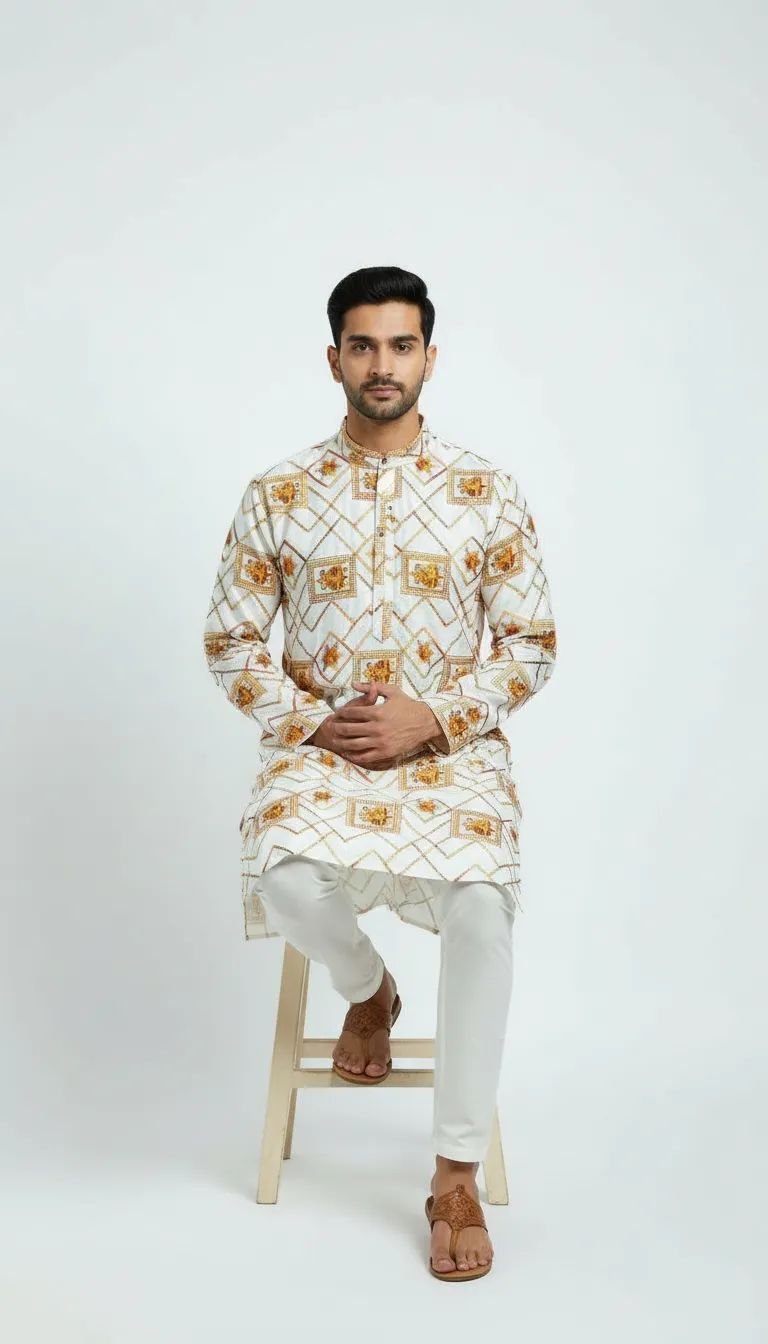 Designer Embroidered Kurta view 3