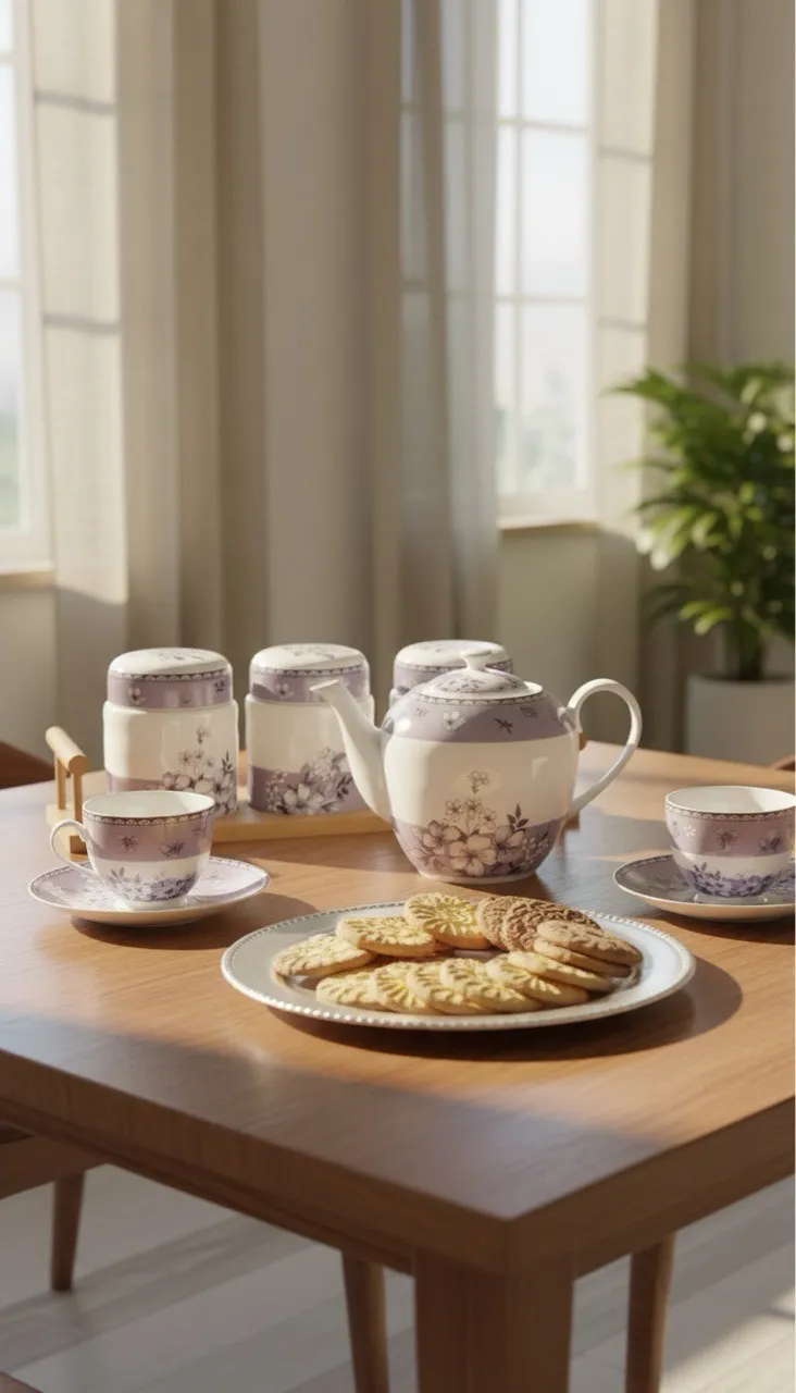 Floral Ceramic Jars on Wooden Tray view 2