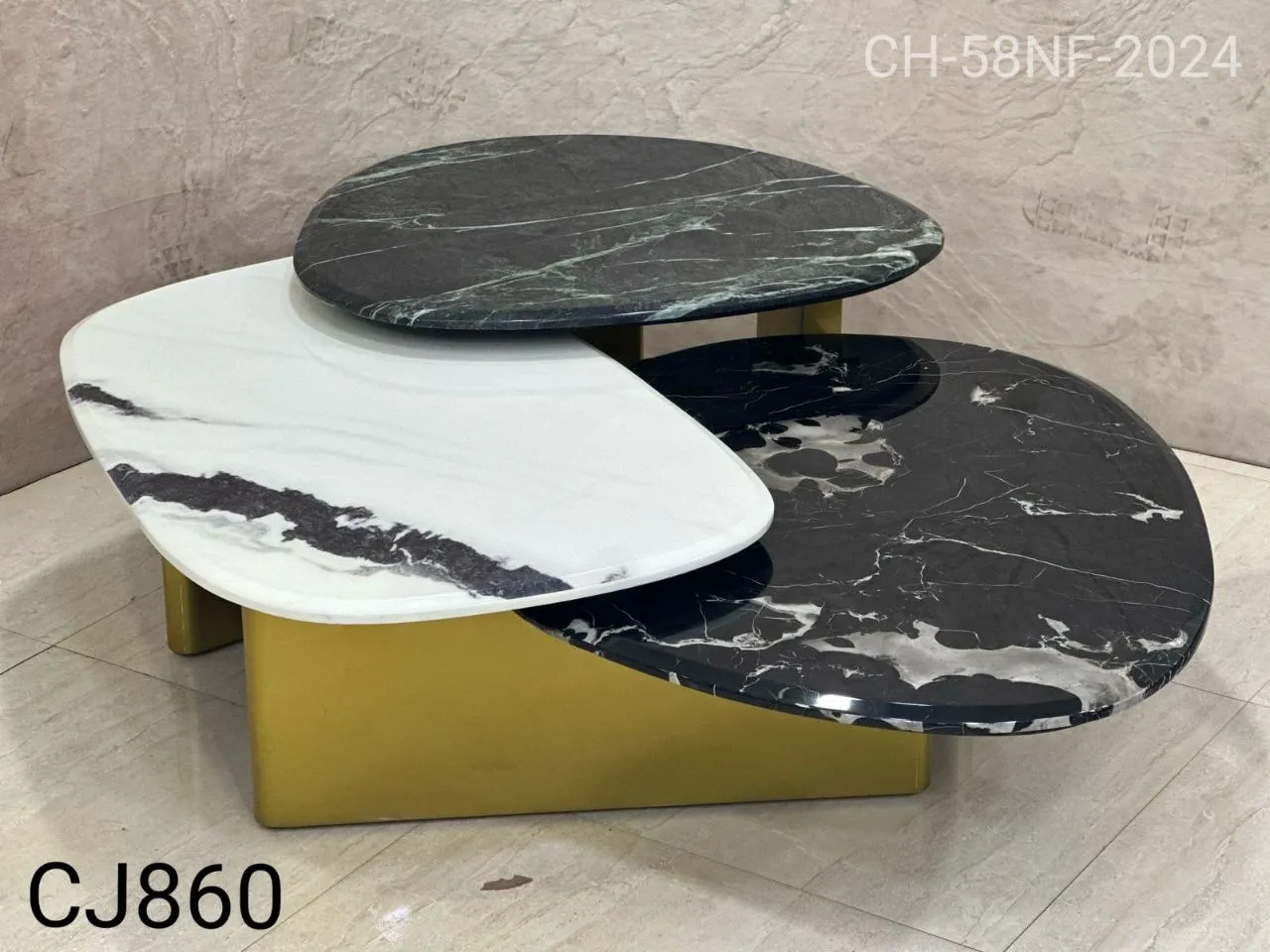 Three Pic White And Black Marble Table Set