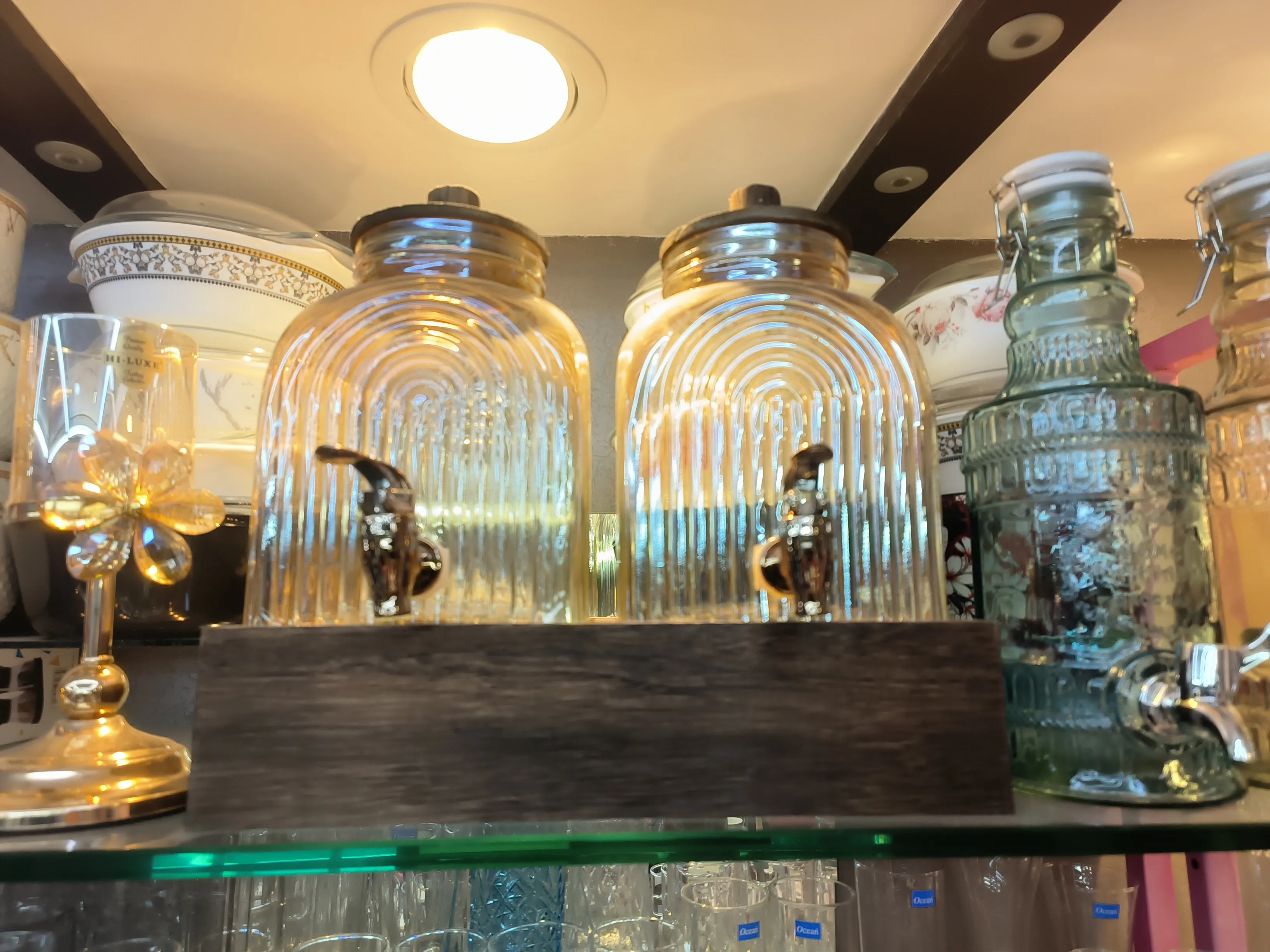 Glass Water Dispenser with Wooden Stand view 2