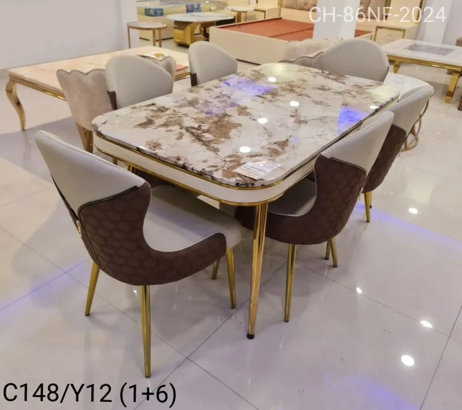 Pure Ss Six Seater Marble Top Dining Table
