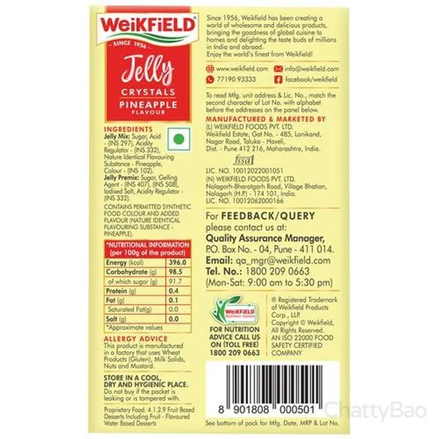 Weikfield Jelly Crystals Pineapple Flavor 90 g view 2