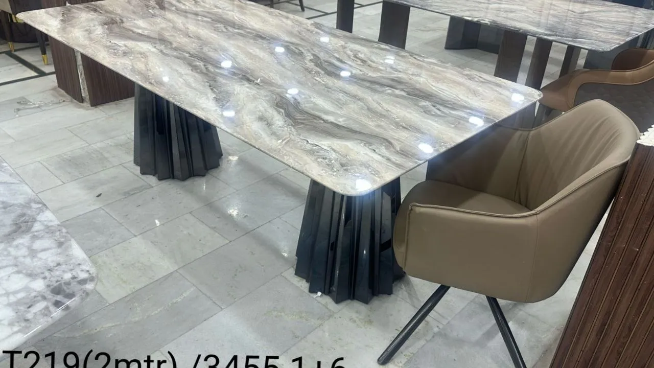 Glass Top Marble Look Dining Six Seater With Black