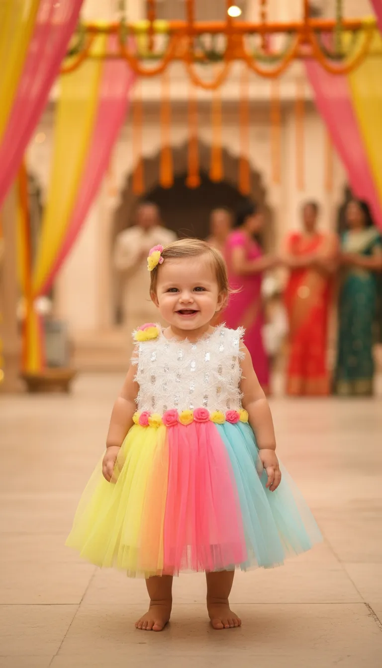 Girls Fancy Frock Rainbow
