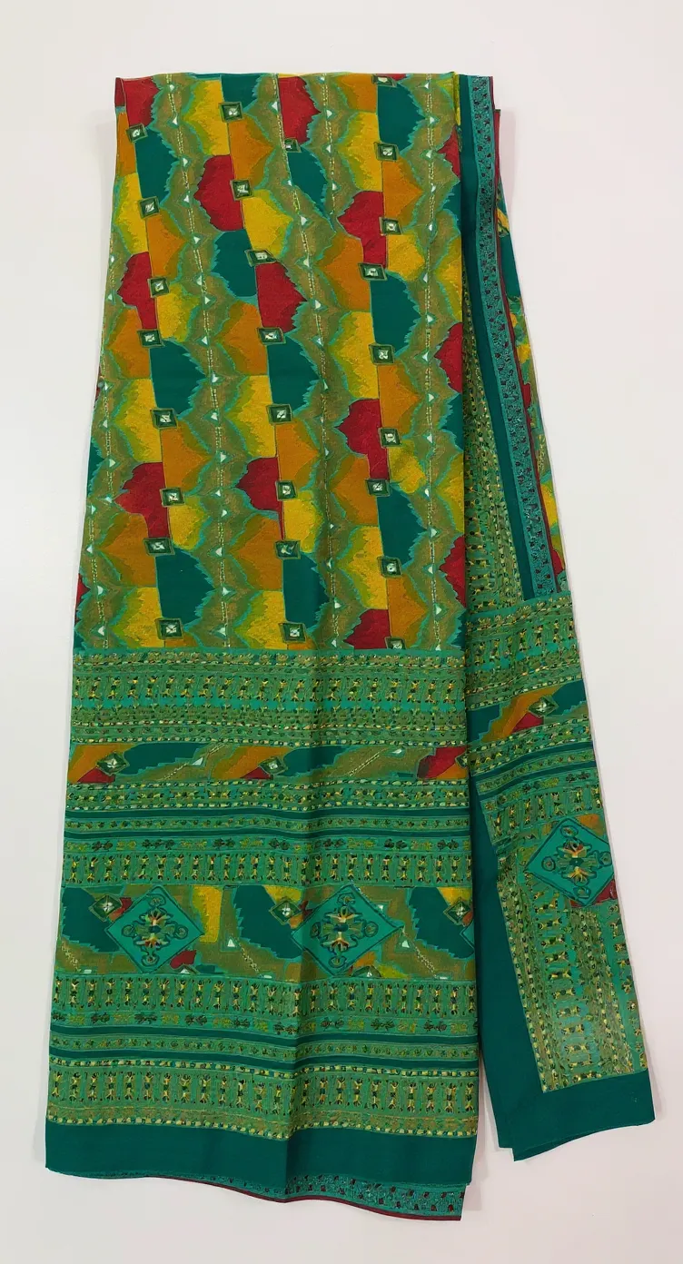 Elegant Green Printed Saree with Designer Border & Tassel Pallu view 2