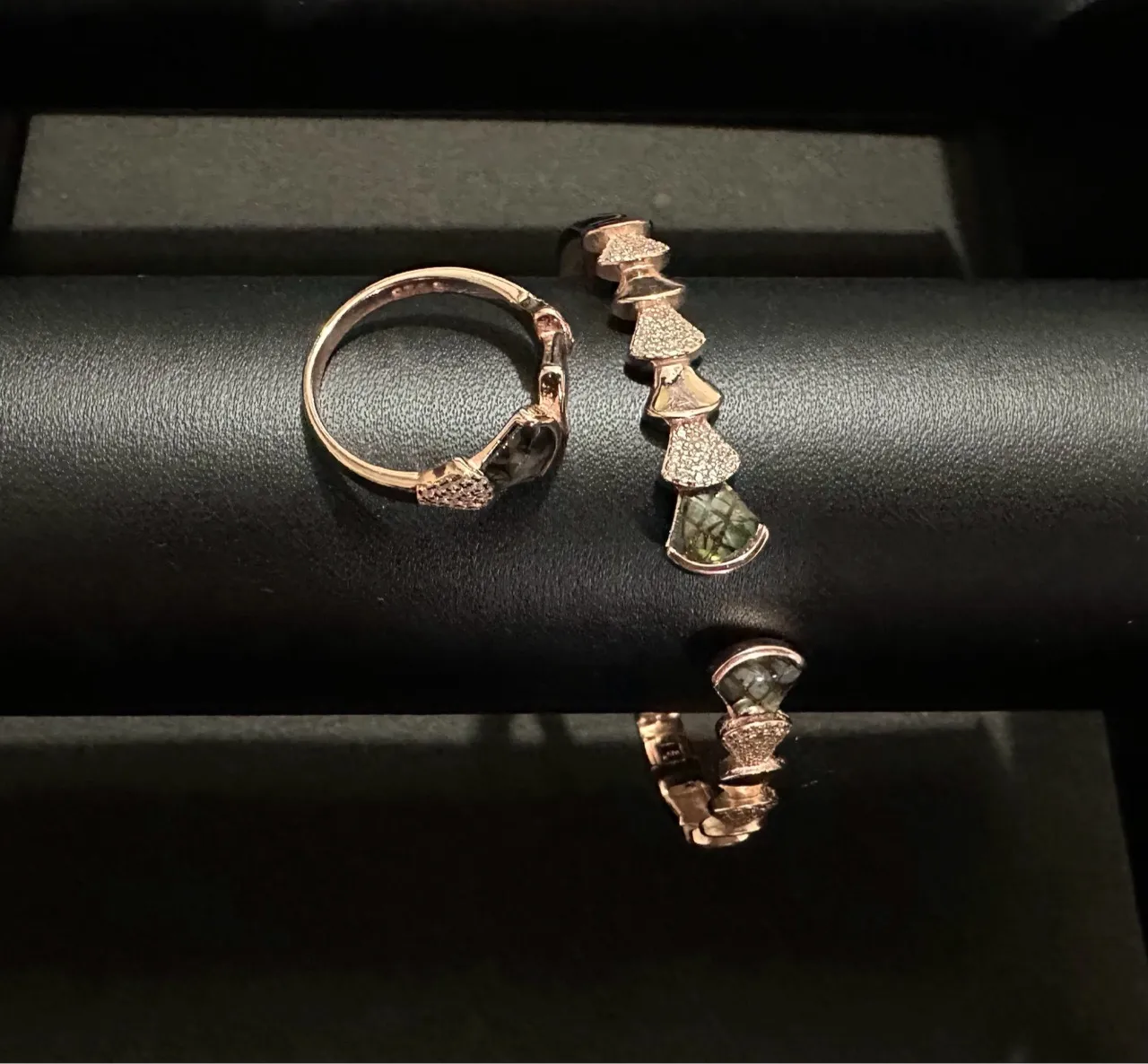 Geometric Gemstone Bracelet With Ring view 2
