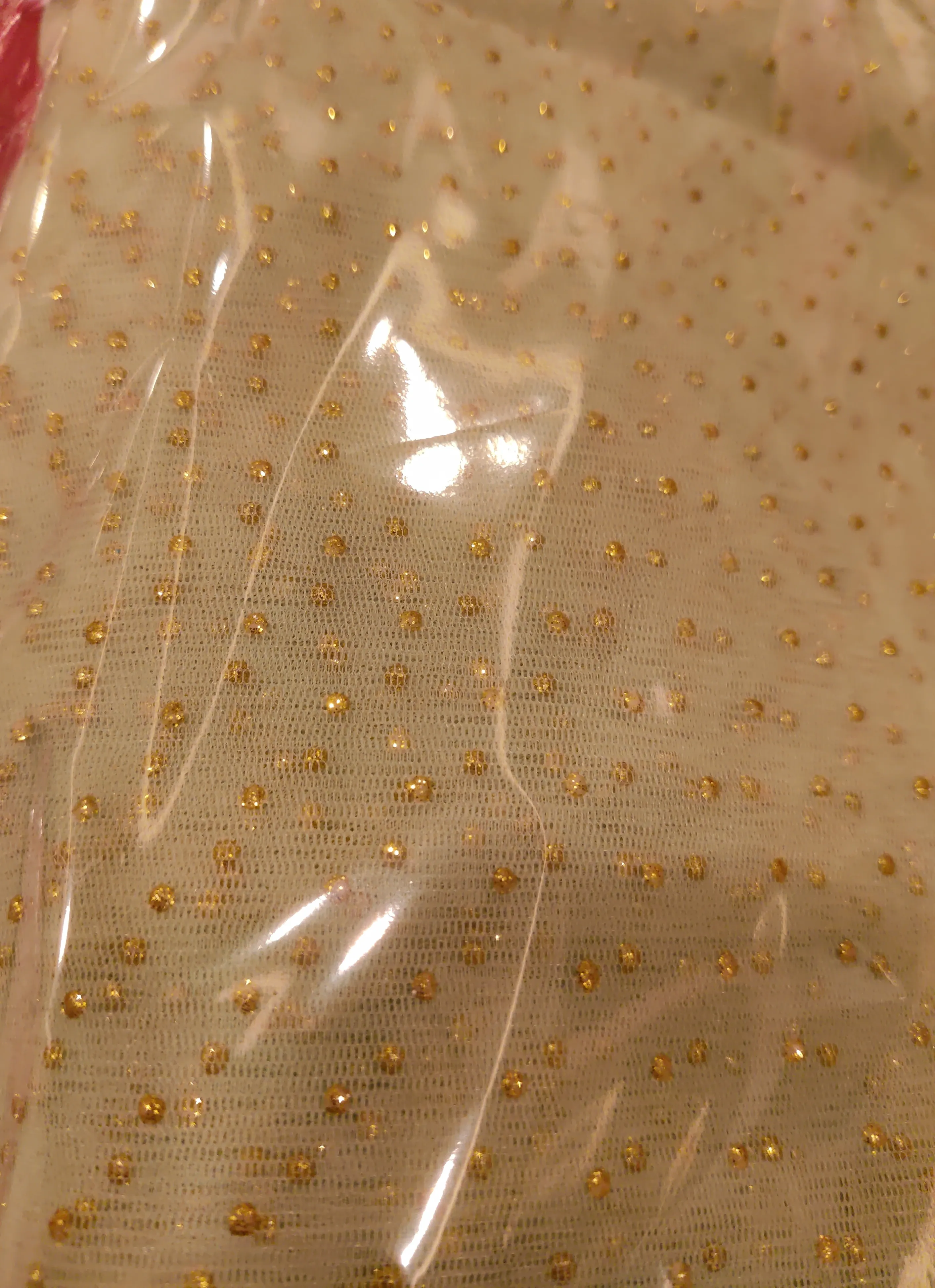Golden Dotted Net Fabric view 2
