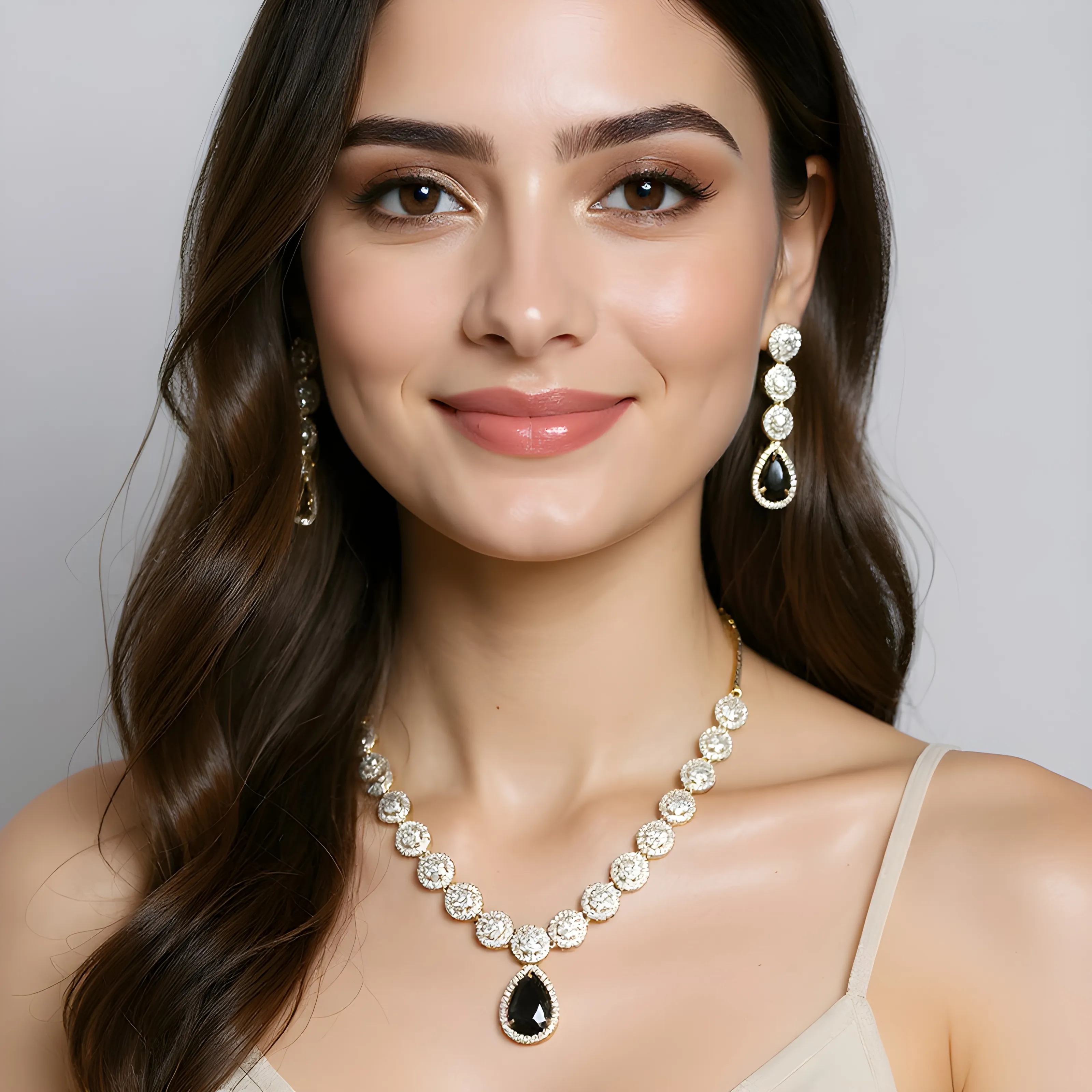 Black Diamond Teardrop Necklace Set view 2