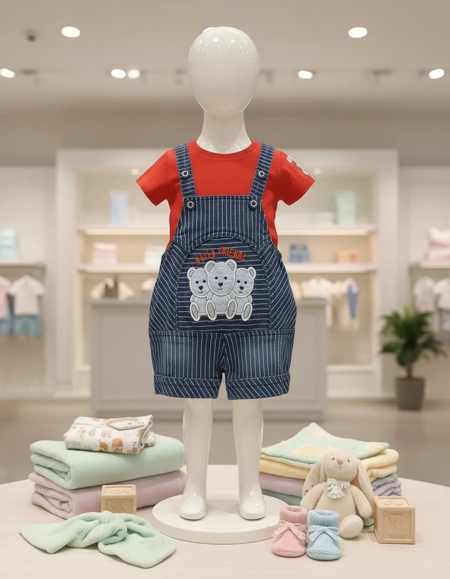 Baby Overalls with Bear Design