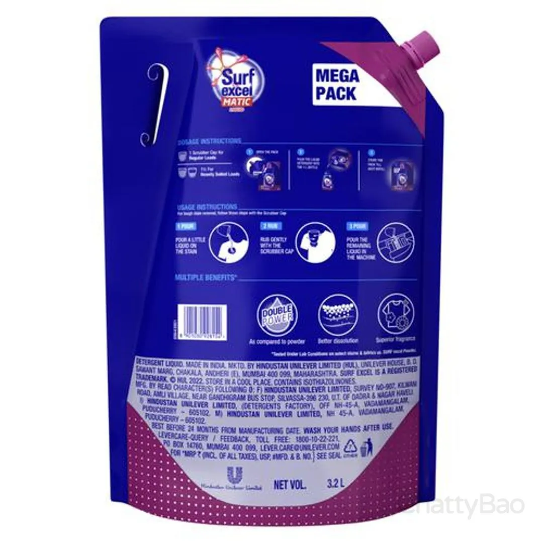 Surf Excel Matic Liquid Detergent Front Load Refill 3.2 L view 2