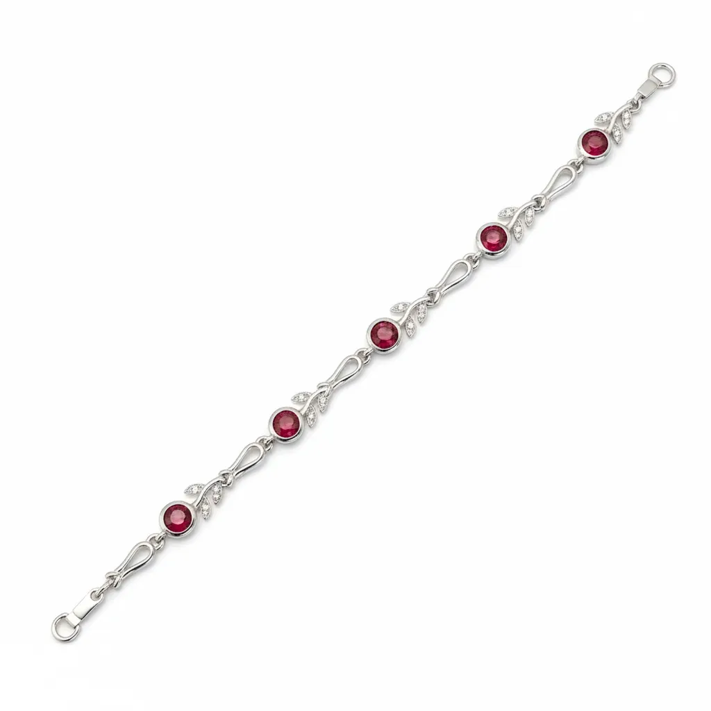 Silver Bracelet with Ruby Accents view 2