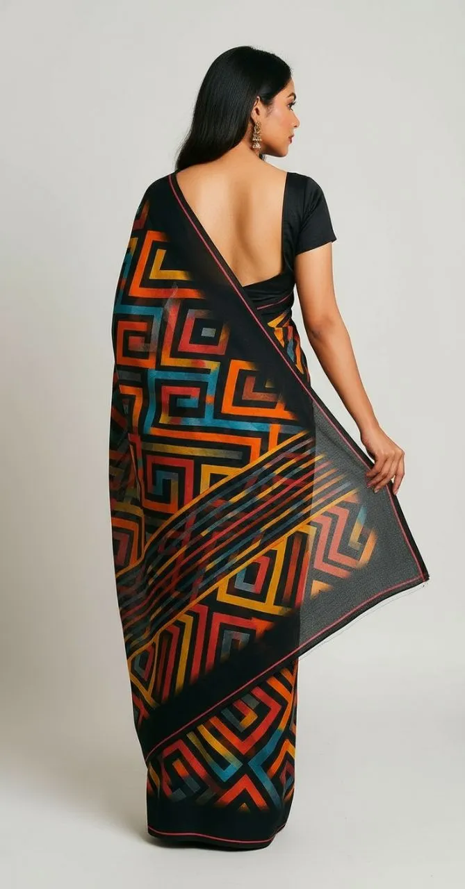 Geometric Pattern Saree view 3