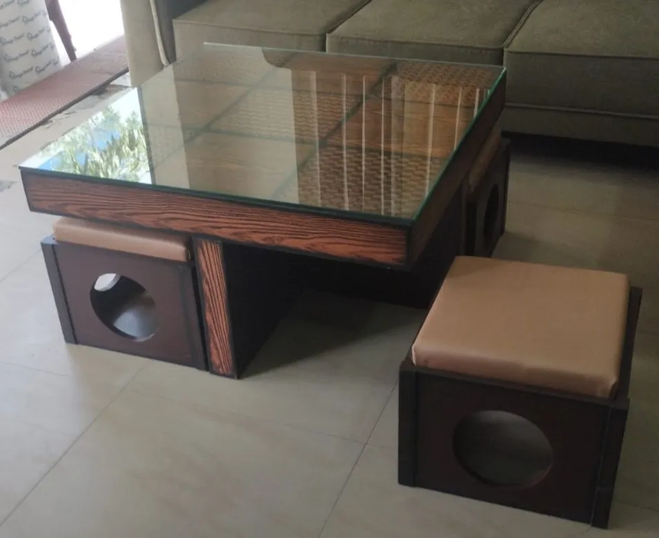 Modern Coffee Table With Cube Stools view 2