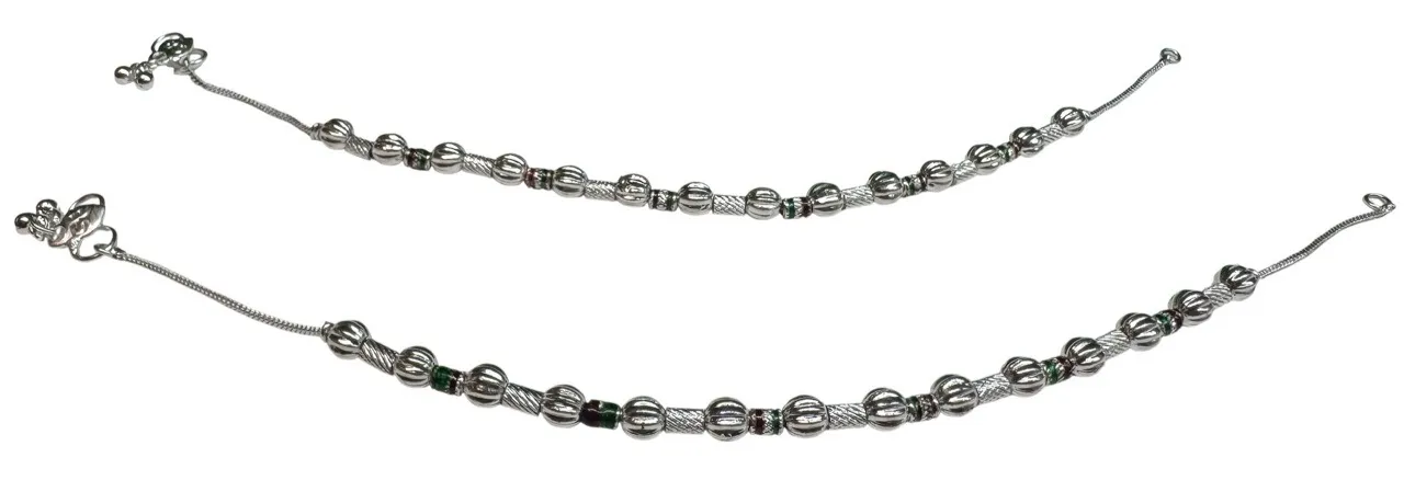 Silver Plated Beaded Anklet With Full Meena G007 view 2