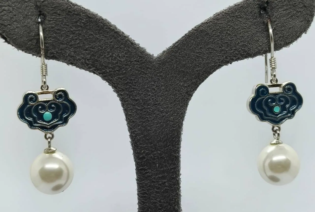 Enamel and Pearl Drop Earrings (AVSER-07) view 3