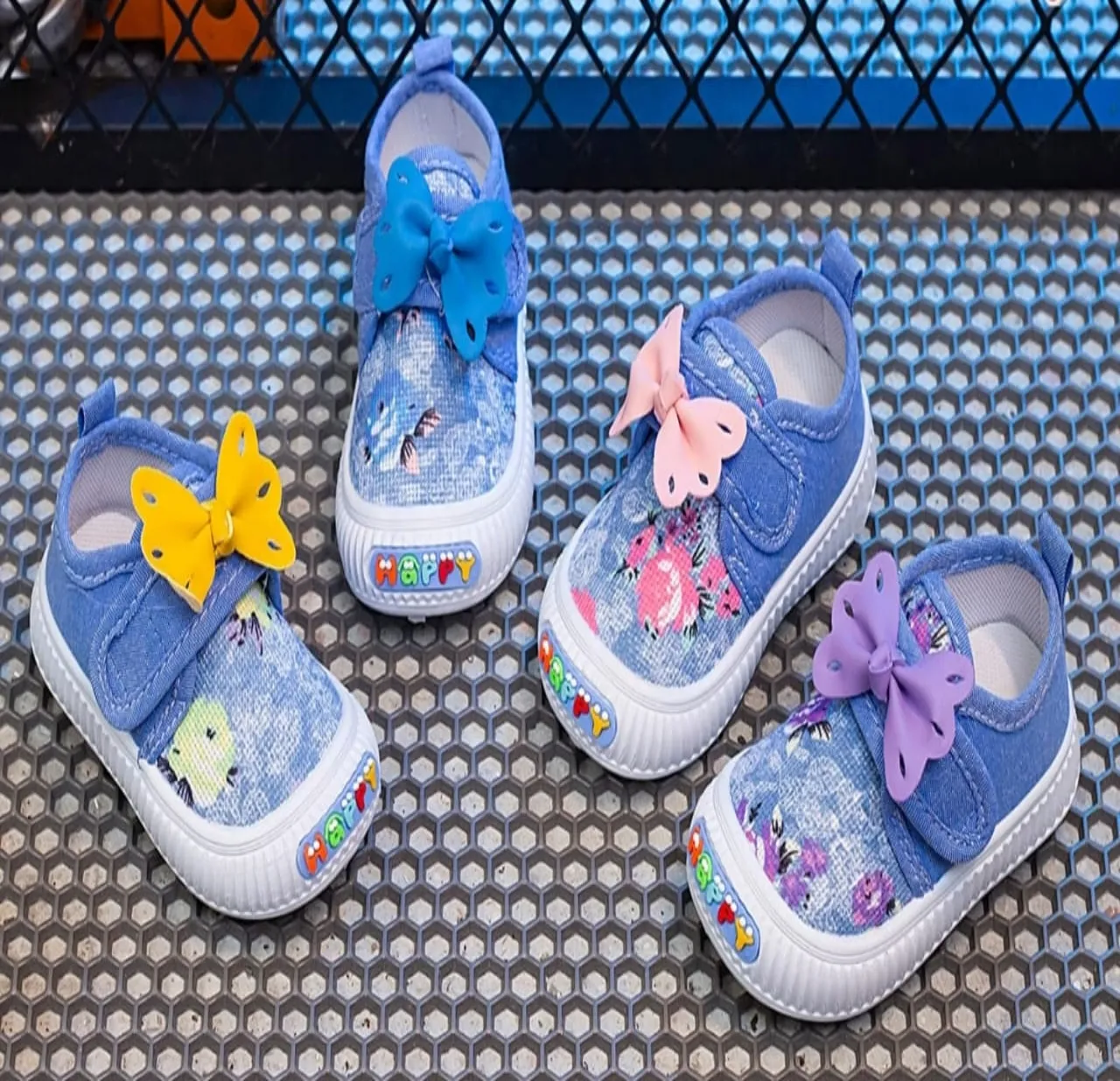 Kids Denim Shoes with Butterfly Clips view 2