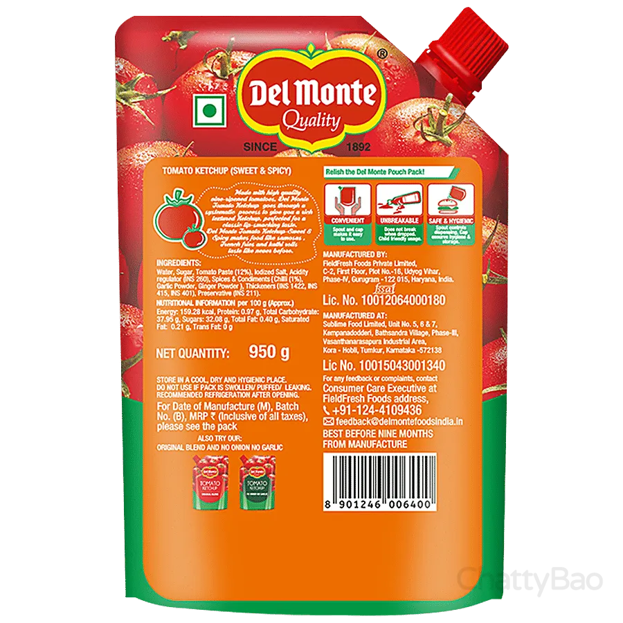 Del Monte Tomato Ketchup - Sweet & Spicy Spout 950 g view 2