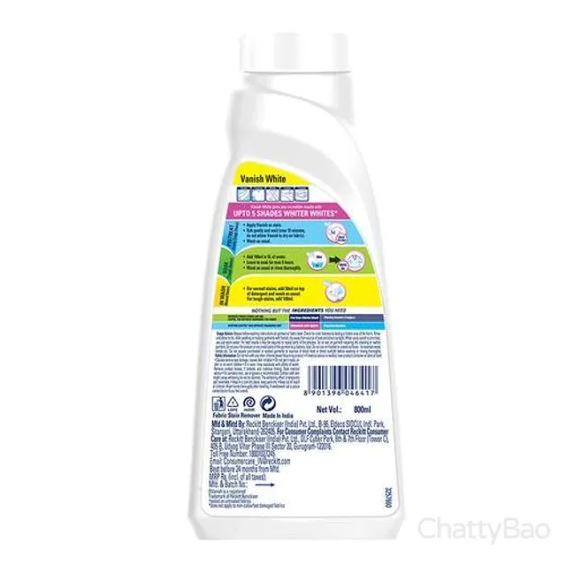 Vanish White Chlorine Bleach Free - Liquid Detergent Booster 800 ml view 2