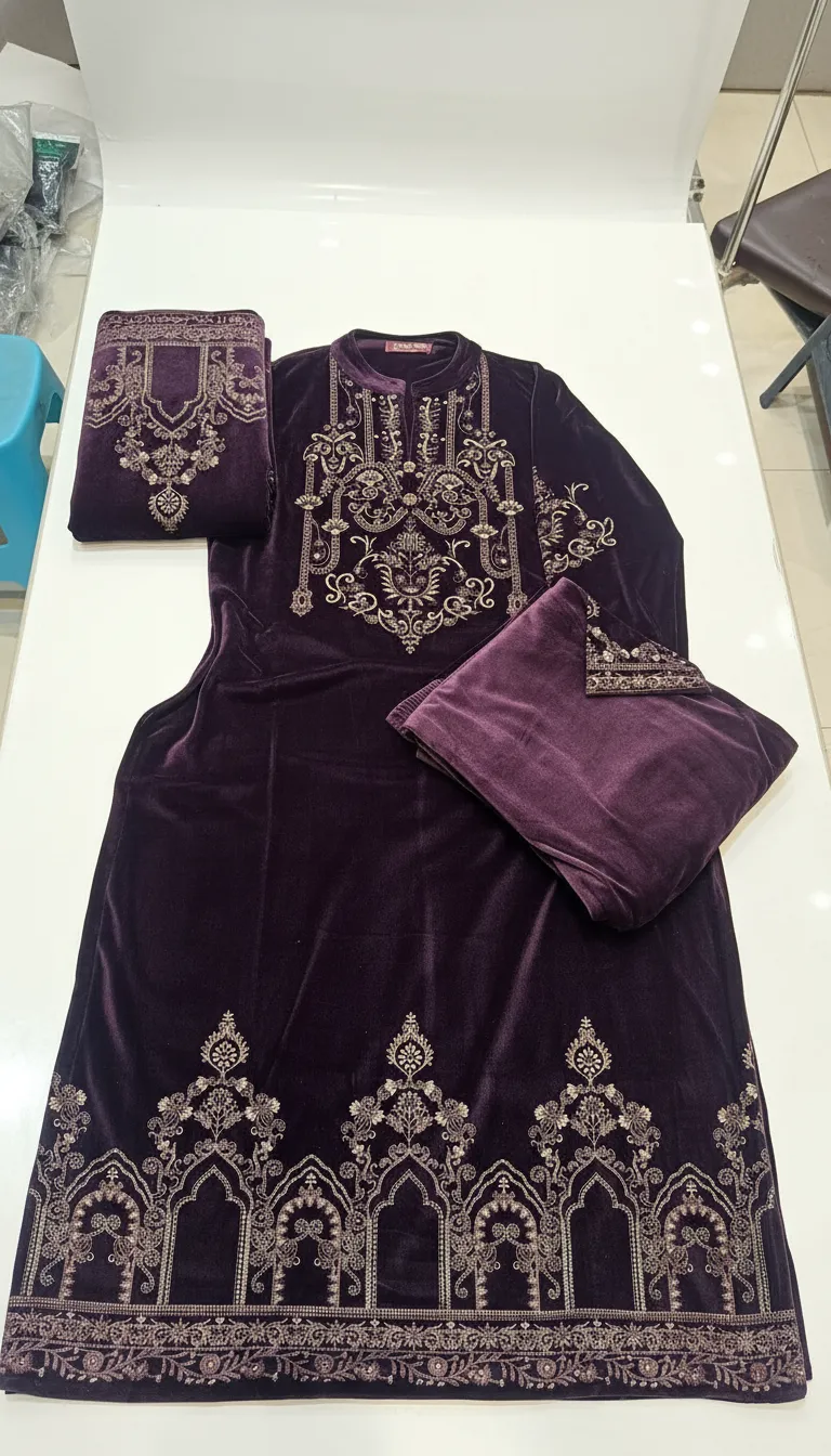 Embroidered Velvet Suit view 2