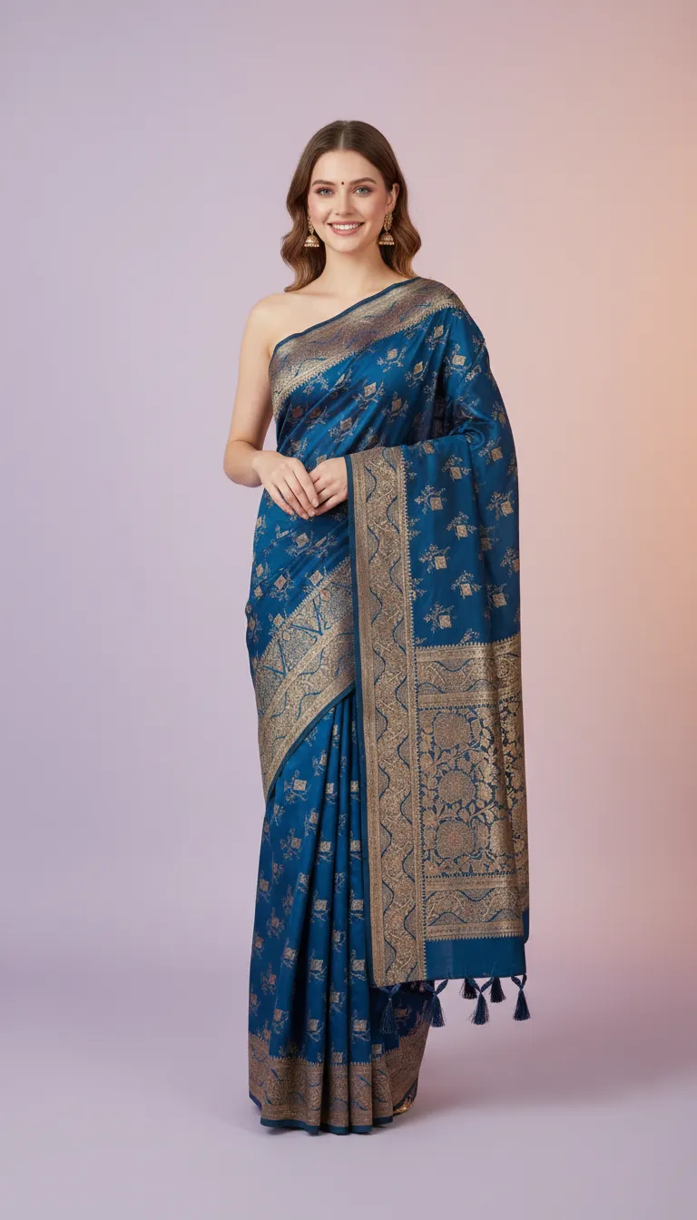 Royal Zari Woven Saree with Rich Golden Border & Tassels view 8