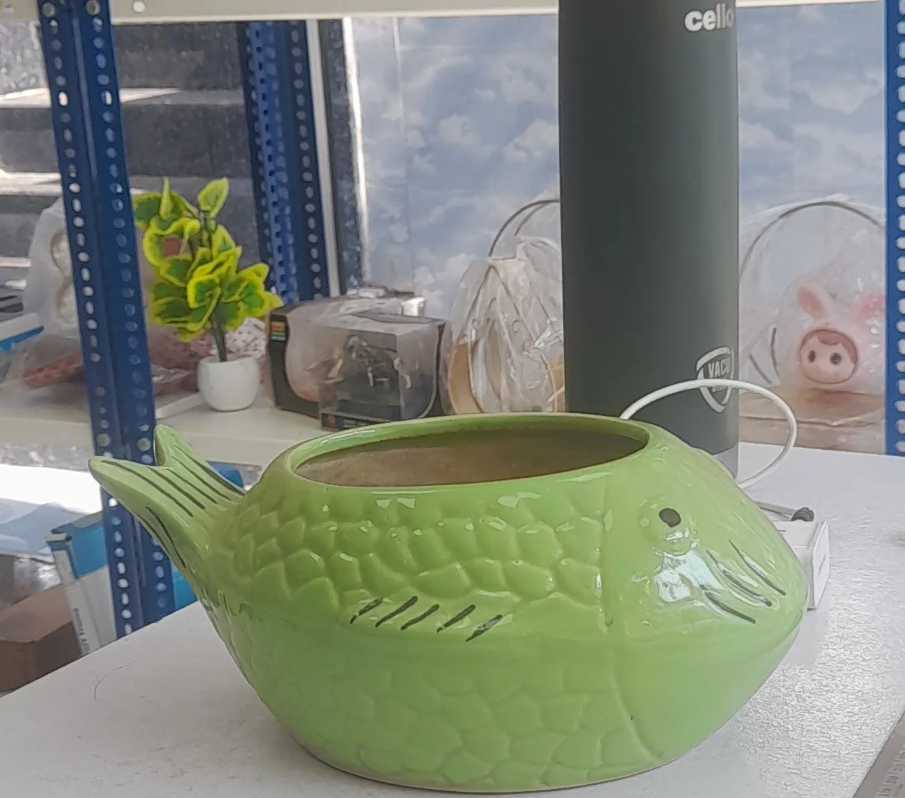 Fish Shaped Ceramic Planter 4"H & 10"W view 2