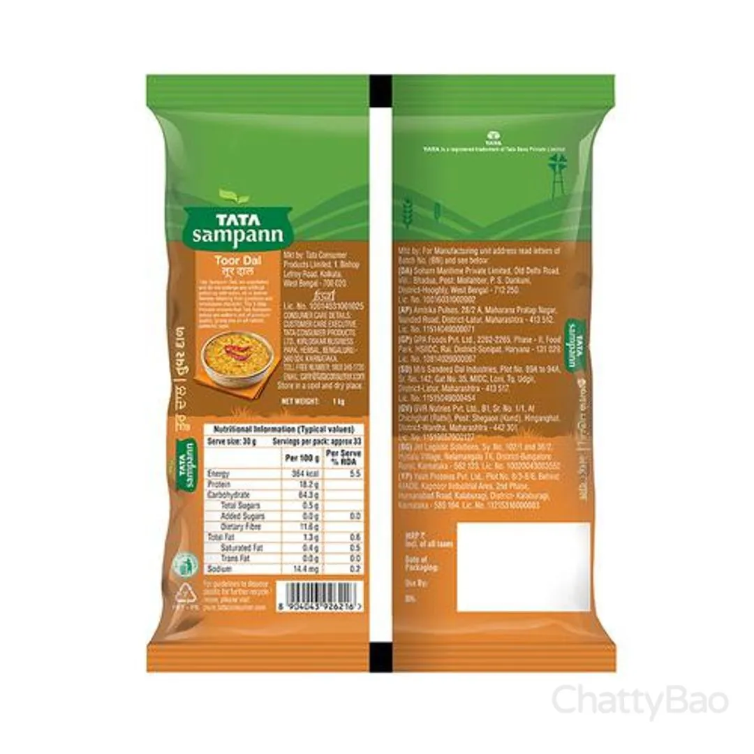 Tata Sampann Unpolished Toor Dal/Arhar Dal 1 kg view 2